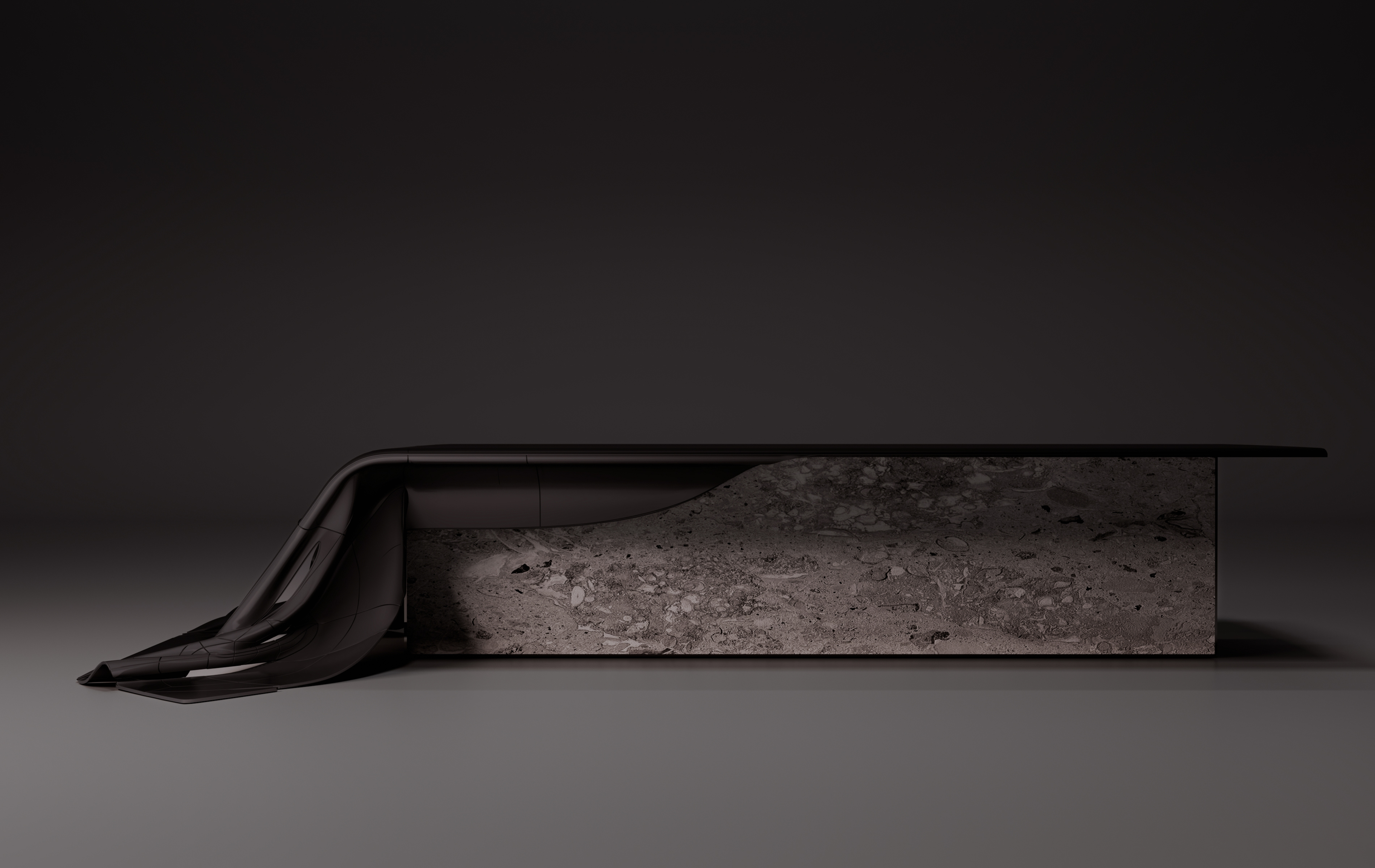 C1-4 collectible table-sculpture in anodised aluminium and natural stone