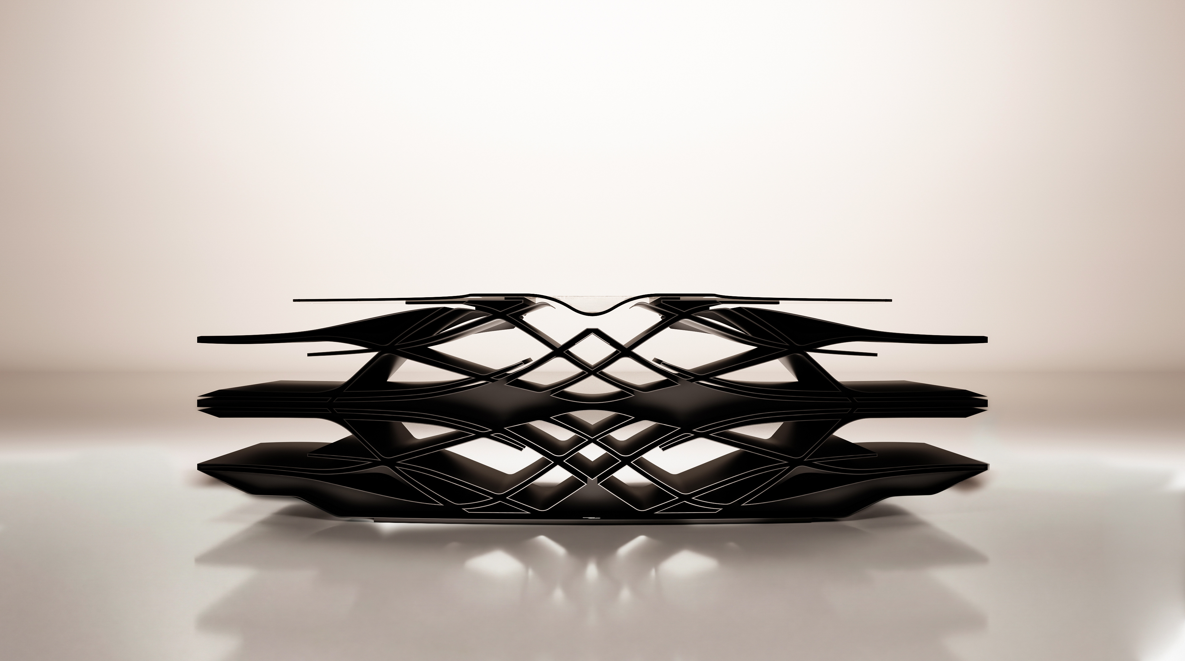 C1-2 parametric aluminium desk with glass top, Bozhinovski Limited